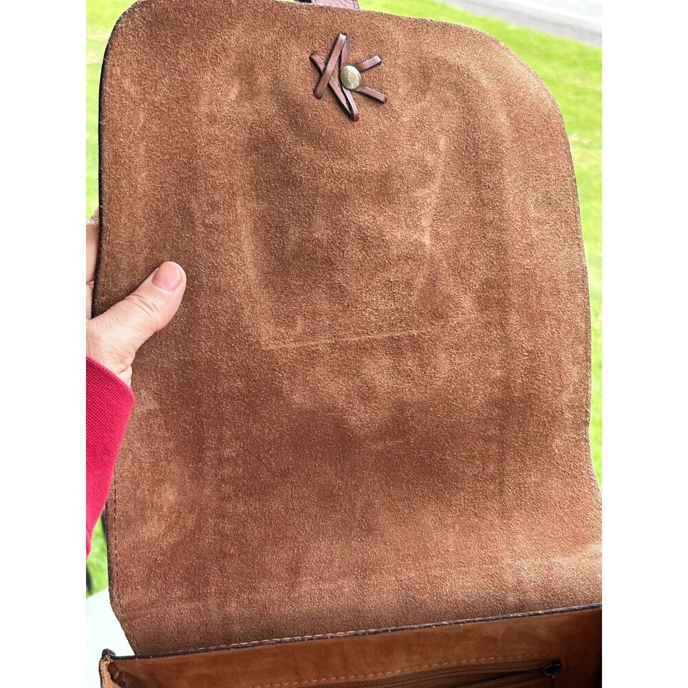 Patricia Nash Tan Hand Tooled Leather Satchel Crossbody bag with Floral Design - Picture 5 of 10